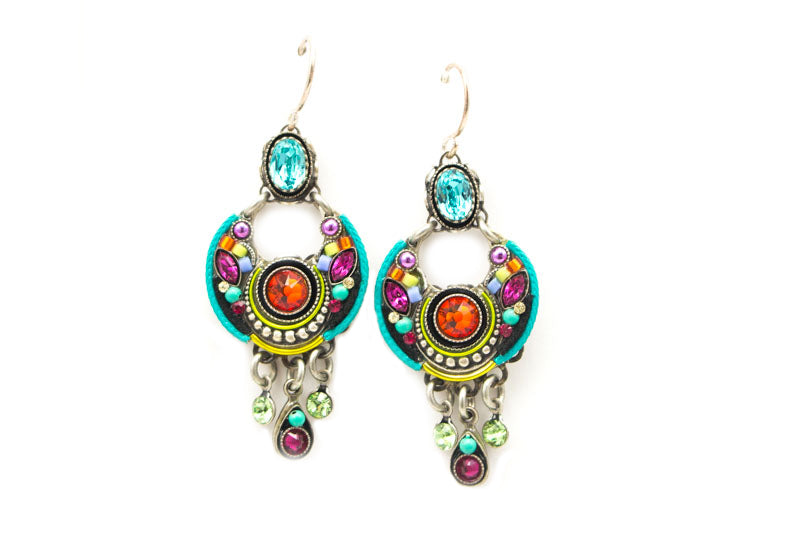Multi Color Lunette Chandelier Earrings by Firefly Jewelry