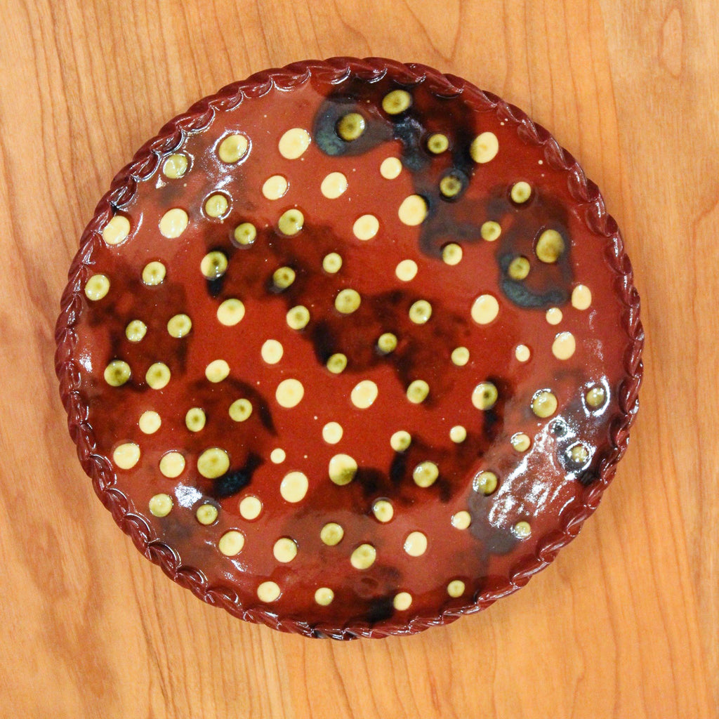 Redware 7'' Plate with White Polka Dots