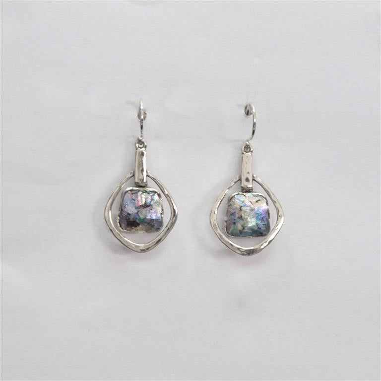 Open Diamond Shape with Square Roman Glass Earrings