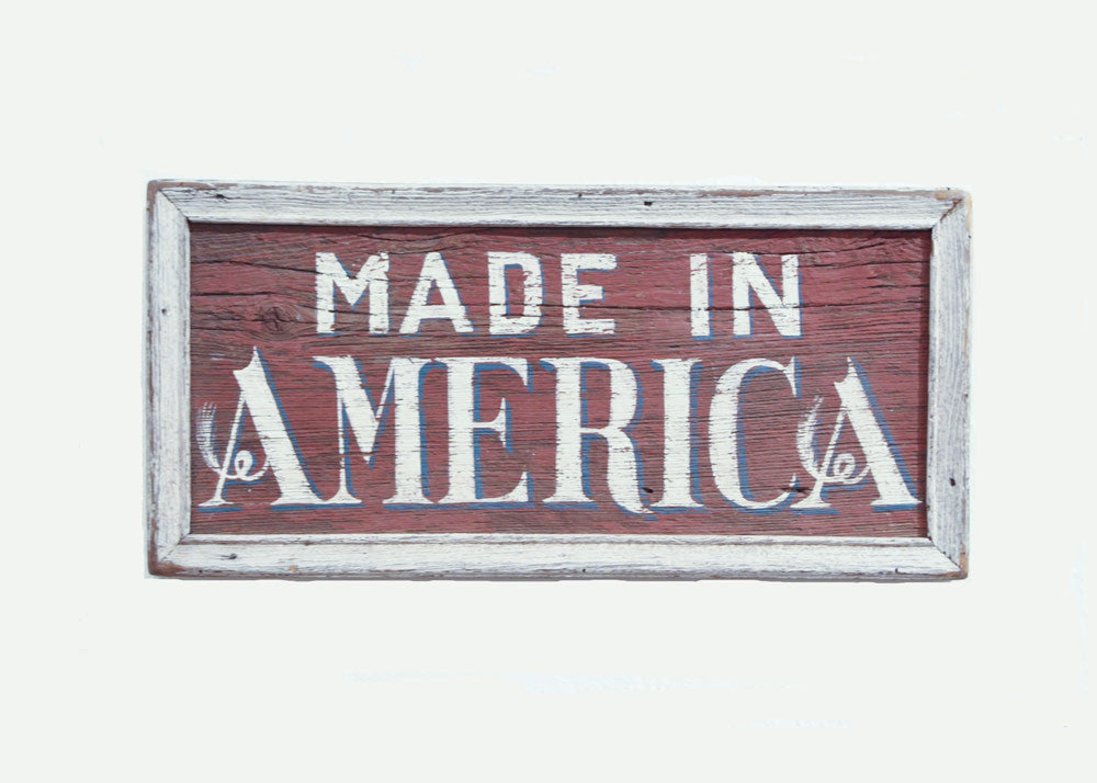 VINTAGE STYLE MADE IN AMERICA WOODEN SIGN - red background