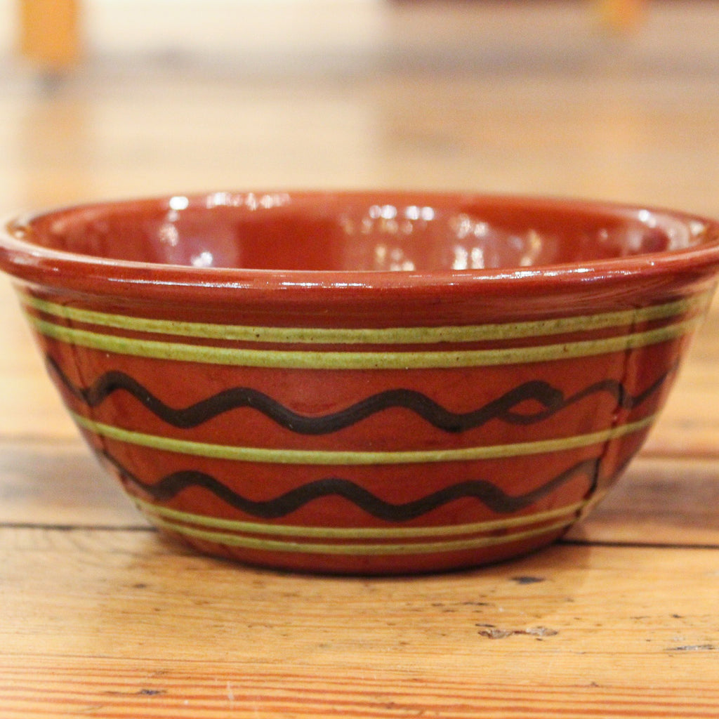 Redware Bowl with Black and Green Lines
