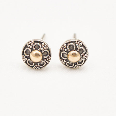 Sterling Silver 5 Petal Post Earrings with 22K Gold Center