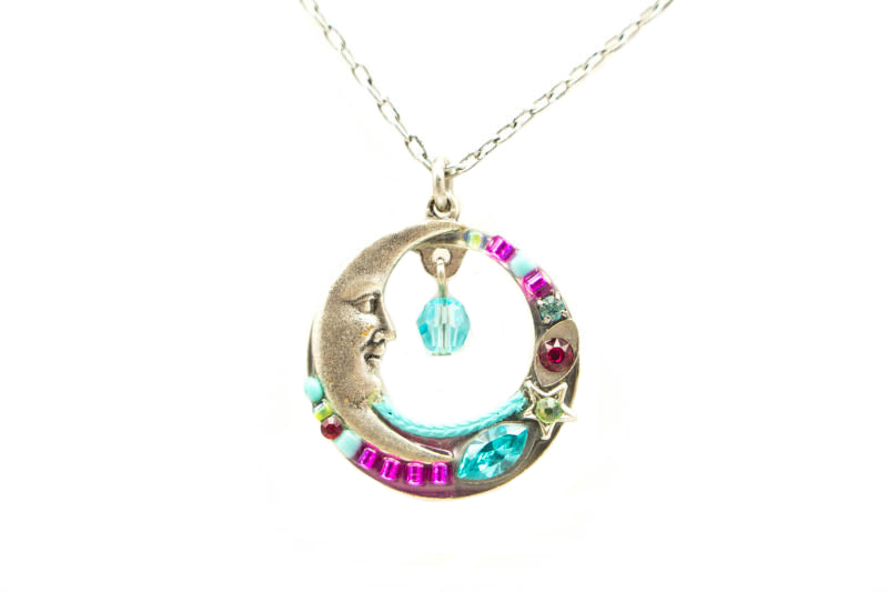Light Turquoise Celestial Moon Pendant Necklace by Firefly Jewelry