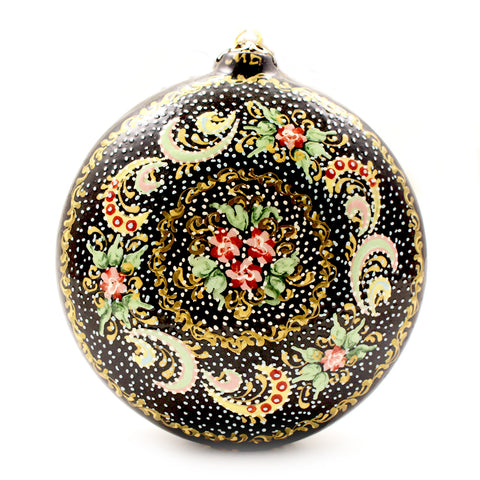 Red Flowers with Yellow Curved Line Large Round Ceramic Ornament