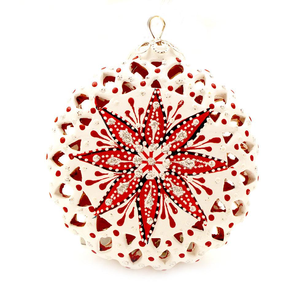 White Background with Red/Black Geometrical Design Ceramic Ornament