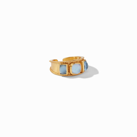 Savoy Ring Gold Iridescent Chalcedony Blue Size 6/7 by Julie Vos