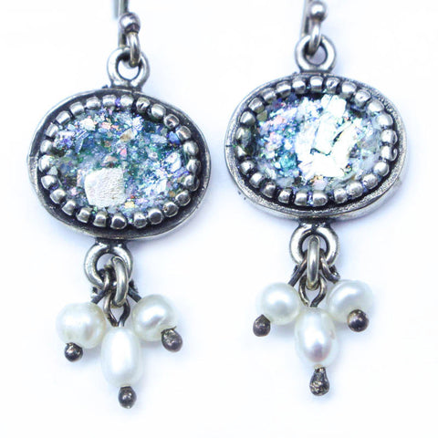 Pearl Drops with Roman Glass Earrings