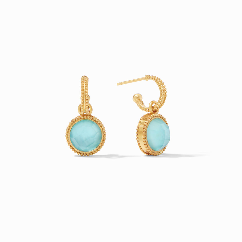 Fleur-de-Lis Hoop & Charm Earrings Gold Iridescent Bahamian Blue Reversible by Julie Vos