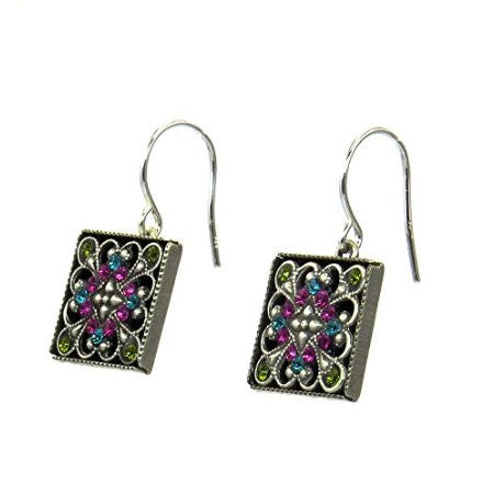 Multi Color Square Filigree Earrings by Firefly Jewelry