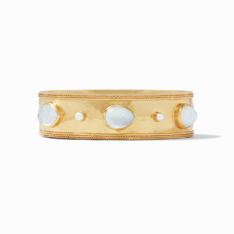 Cassis Statement Hinge Bangle Gold Iridescent Clear Crystal w/ Pearl Accents by Julie Vos