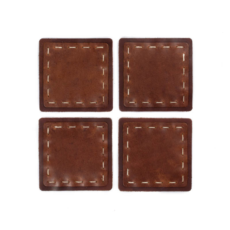 Leather Hand Sewn Coaster Set - Available in Multiple Colors