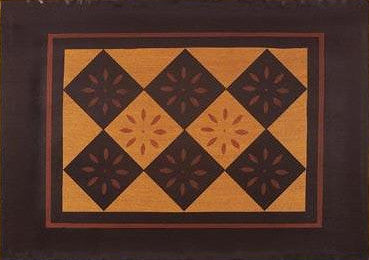 Diamond with Starburst Floorcloth with Border in Antique - Size 24" x 36"