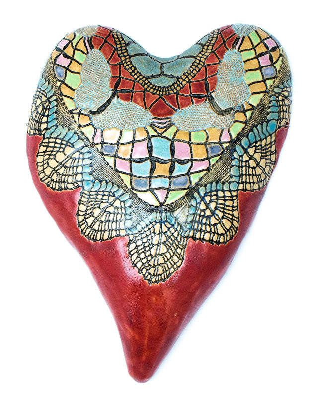 Butterfly Heart in Red Ceramic Wall Art - Large