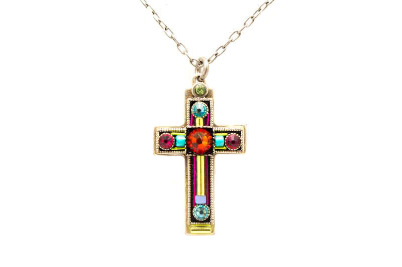 Multi Color Medium Cross Necklace by Firefly Jewelry