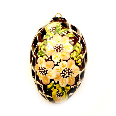 Pink Basket with Flowers Egg Shaped Ceramic Ornament