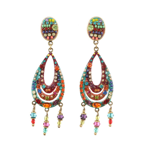 Multi Bright Large Tear Drop with Dangles Earrings by Michal Golan