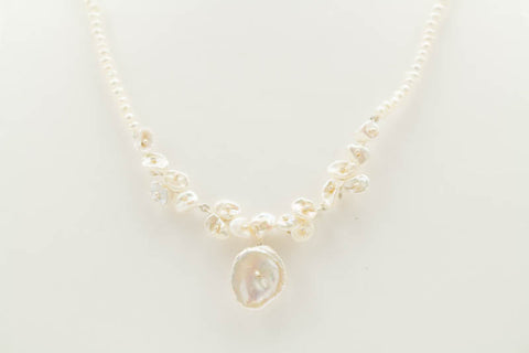 Silver Dollars and Pearls 16 inch Adjustable Necklace