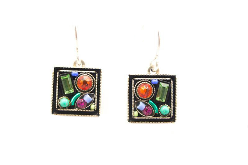 Multi Color Calypso Petite Square Earrings by Firefly Jewelry