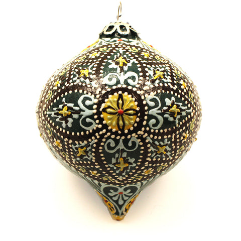 Teal Geometrical Design Teardrop Ceramic Ornament