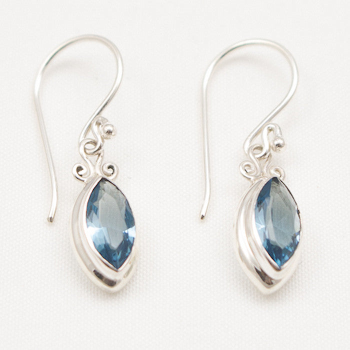 Sterling Silver Marquise Cut Blue Topaz Dangle Earrings