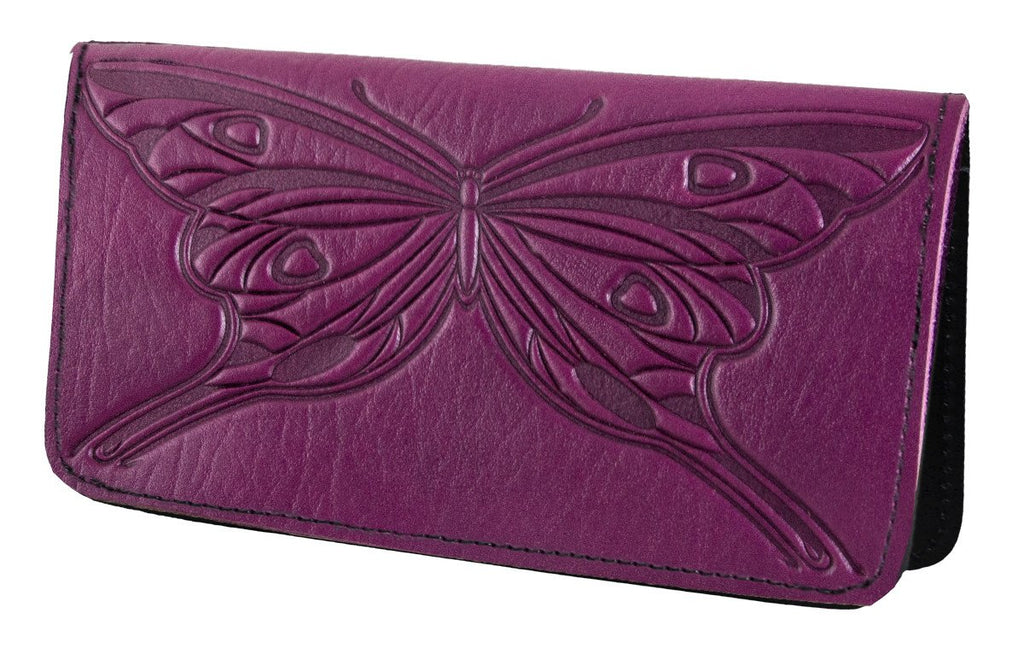 Leather Checkbook Cover - Butterfly in Orchid