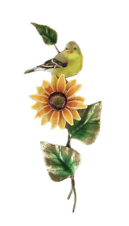 Female Goldfinch Facing Forward on Sunflower Wall Art by Bovano Cheshire