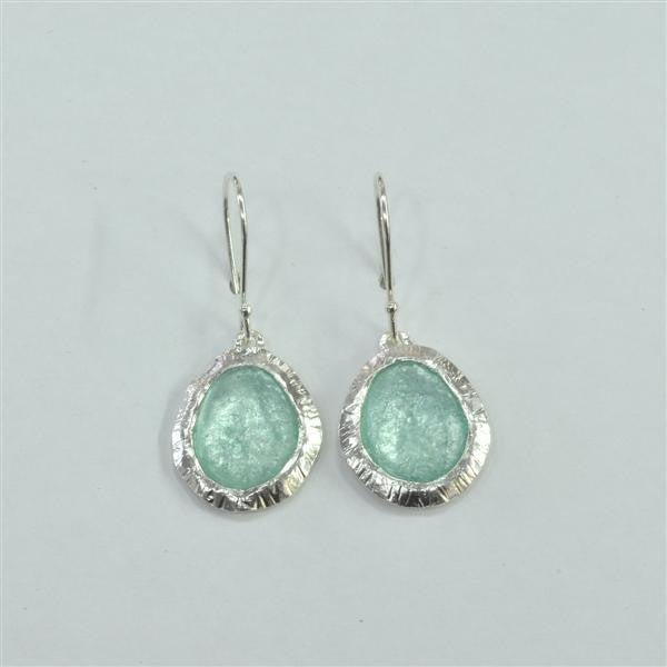 Wide Etched Framed Washed Roman Glass Earrings