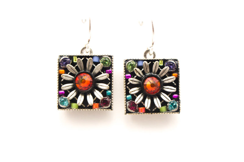 Multi Color Square Daisy Earrings by Firefly Jewelry