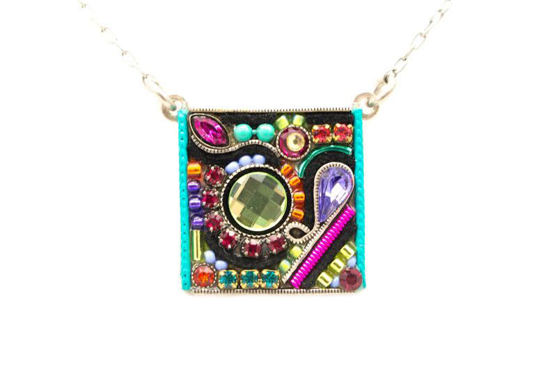 Multi Color Chaotic Square Pendant Necklace by Firefly Jewelry