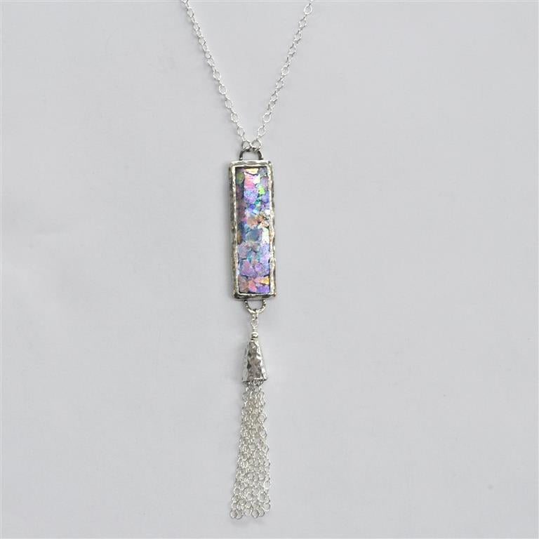 Long Rectangle with Drop Roman Glass Necklace
