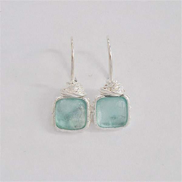 Wrapped Top Square Washed Roman Glass Earrings