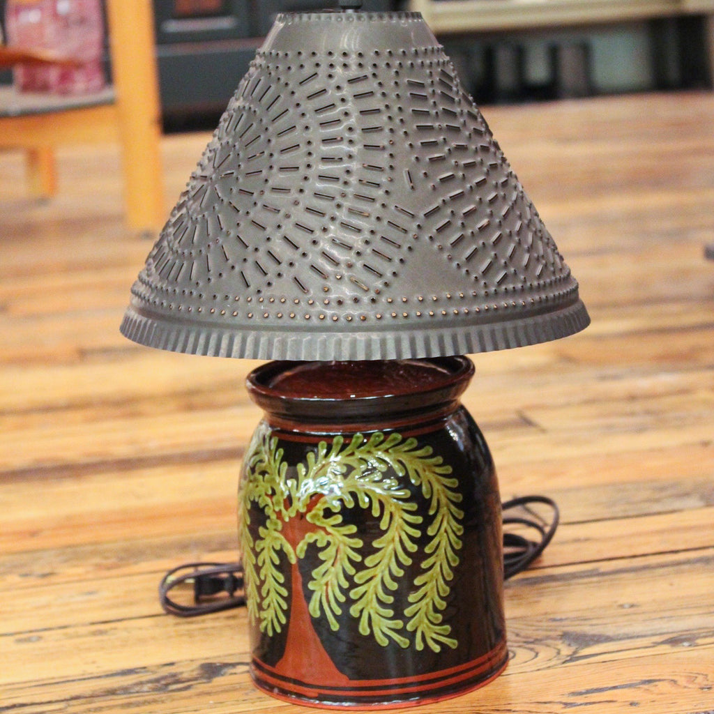 Redware Lamp in Black with Tree of Life