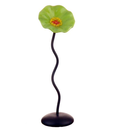 Light Green Black Base Single Handblown Glass Flower