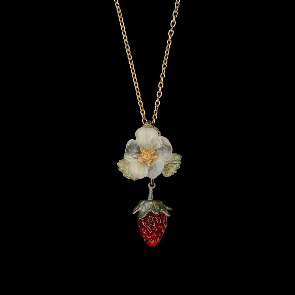 Strawberry 16" Adjustable Single Drop Flower Pendant by Michael Michaud