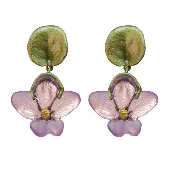 African Violet Dangle Post Earrings by Michael Michaud