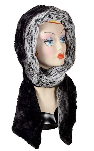 Smouldering Sequoia with Cuddly Black Luxury Faux Fur Hoody Scarf