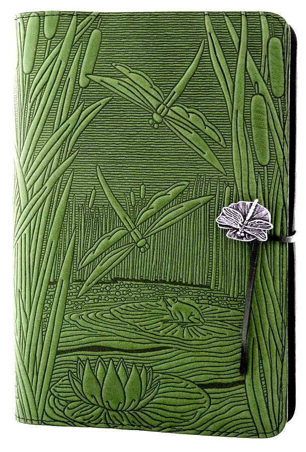 Large Leather Journal -  Dragonfly Pond in Fern