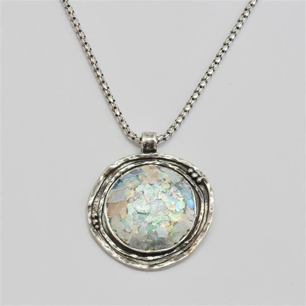 Orbit Framed Round Patina Roman Glass Necklace
