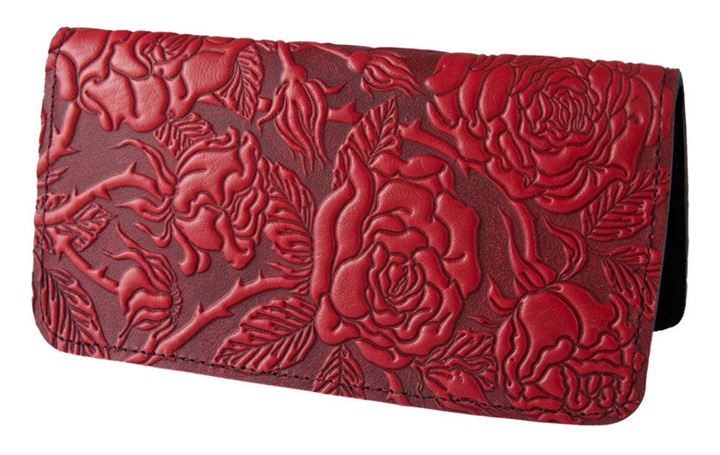 Leather Checkbook Cover - Wildrose in Red