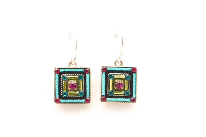 Light Turquoise Architectural Square Earrings by Firefly Jewelry
