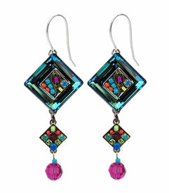 Multi Color La Dolce Vita Crystal Diagonal Earrings with Dangle by Firefly Jewelry