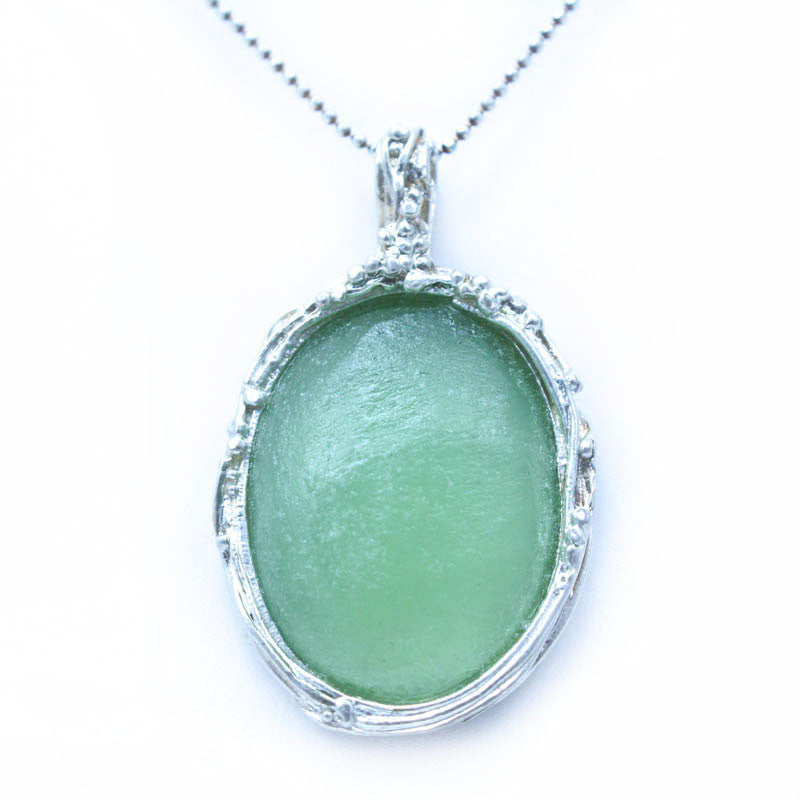 Delicate Framed Oval Washed Roman Glass Necklace