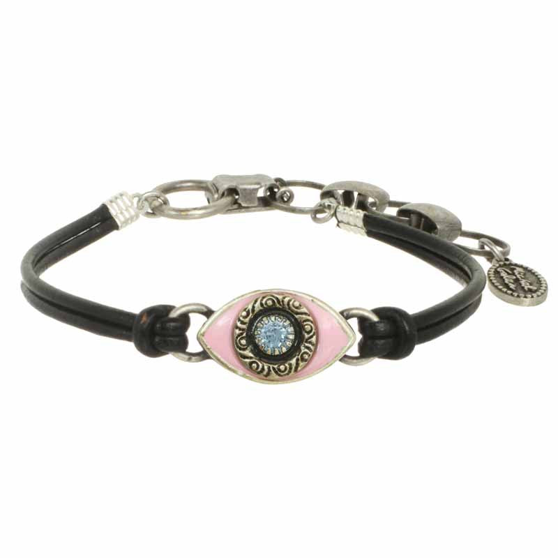 Pink and Blue Eye Leather Bracelet by Michal Golan