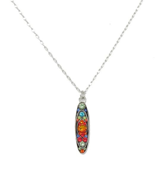 Multi Color Sparkle Long Oval Pendant Necklace by Firefly Jewelry