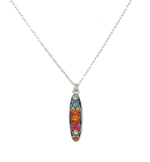 Multi Color Sparkle Long Oval Pendant Necklace by Firefly Jewelry