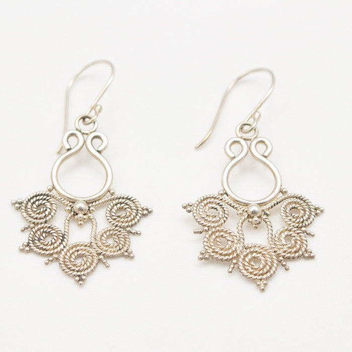 Sterling Silver Dangle with Rope Coil Detail Earrings