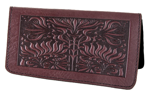 Leather Checkbook Cover - Thistle in Wine
