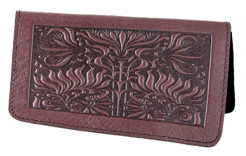 Leather Checkbook Cover - Thistle in Wine