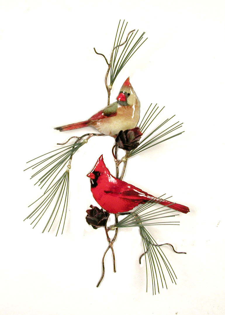 Cardinals (2) with Copper Pine Cones Wall Art by Bovano Cheshire