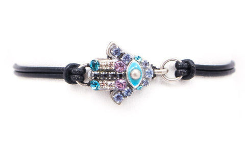 Blue and Purple Side Hasma Leather Bracelet by Michal Golan